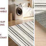 Ultra Soft Area Rug, Non Slip, Stain Resistant, Washable Area Rugs for Living Room, Bedroom, Graphic Horizontal Stripes, Artistic Flat Weave Print(Black)