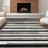 Ultra Soft Area Rug, Non Slip, Stain Resistant, Washable Area Rugs for Living Room, Bedroom, Elegant Black and White Stripe Floor Covering(Black)