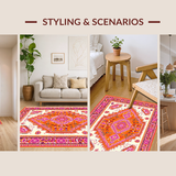 Ultra Soft Area Rug, Non Slip, Stain Resistant, Washable Area Rugs for Living Room, Bedroom, Chic Retro Orange Design Elements(White)