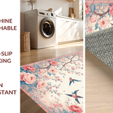 Ultra Soft Area Rug, Non Slip, Stain Resistant, Washable Area Rugs for Living Room, Bedroom, Serene Blossom and Bird Elegance(Beige)