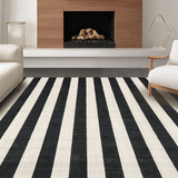 Ultra Soft Area Rug, Non Slip, Stain Resistant, Washable Area Rugs for Living Room, Bedroom, Stylish Striped Welcome Mat for Front Porch, Modern Layered Rug(Black)