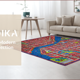 Ultra Soft Area Rug, Non Slip, Stain Resistant, Washable Area Rugs for Living Room, Bedroom, Vibrant Cityscape Playful Aesthetic(Red)