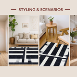 Ultra Soft Area Rug, Non Slip, Stain Resistant, Washable Area Rugs for Living Room, Bedroom, Modern Stripe Fusion Rug with Bold Contrasting Bands and Minimalist Linear Art(Black)