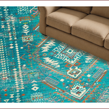 Ultra Soft Area Rug, Non Slip, Stain Resistant, Washable Area Rugs for Living Room, Bedroom, Rustic Vibrant Tribal Aesthetic(Blue)