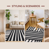 Ultra Soft Area Rug, Non Slip, Stain Resistant, Washable Area Rugs for Living Room, Bedroom, Geometric Stripe Area Rug: Contemporary Design(Black)