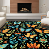 Ultra Soft Area Rug, Non Slip, Stain Resistant, Washable Area Rugs for Living Room, Bedroom, Rustic Garden Vibe with Butterflies(Blue)