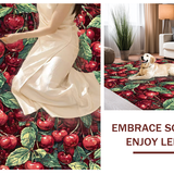 Ultra Soft Area Rug, Non Slip, Stain Resistant, Washable Area Rugs for Living Room, Bedroom, Fruit Bow Rug with Cherry Illustrations and Pink Ribbon Elements(Red)