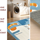 Ultra Soft Area Rug, Non Slip, Stain Resistant, Washable Area Rugs for Living Room, Bedroom, Cutesy Feline Character Design(Blue)