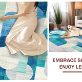 Ultra Soft Area Rug, Non Slip, Stain Resistant, Washable Area Rugs for Living Room, Bedroom, Chic Scallops Ribbon Artistic Bow Modern Curved Detailing(Blue)