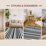 Ultra Soft Area Rug, Non Slip, Stain Resistant, Washable Area Rugs for Living Room, Bedroom, Absorbent Black and White Stripe Rug for Patios(Black)