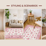 Ultra Soft Area Rug, Non Slip, Stain Resistant, Washable Area Rugs for Living Room, Bedroom, Bright Cheerful Blossom Composition(White)