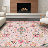 Ultra Soft Area Rug, Non Slip, Stain Resistant, Washable Area Rugs for Living Room, Bedroom, Trendy Circular Botanical Delight(Pink)