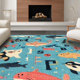 Ultra Soft Area Rug, Non Slip, Stain Resistant, Washable Area Rugs for Living Room, Bedroom, Preschool ABC Number Educational Ocean Creature Play Area Rug(Blue)
