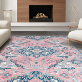 Ultra Soft Area Rug, Non Slip, Stain Resistant, Washable Area Rugs for Living Room, Bedroom, Rustic Geometric Tile Motif(Pink)