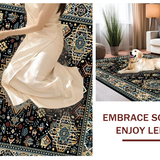 Ultra Soft Area Rug, Non Slip, Stain Resistant, Washable Area Rugs for Living Room, Bedroom, Luxe Minimalist Lace Effect(Blue)