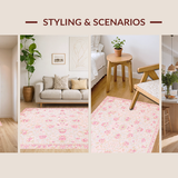 Ultra Soft Area Rug, Non Slip, Stain Resistant, Washable Area Rugs for Living Room, Bedroom, Sophisticated Minimalist Flower Style(Pink)
