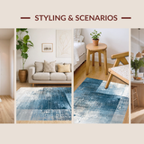 Ultra Soft Area Rug, Non Slip, Stain Resistant, Washable Area Rugs for Living Room, Bedroom, Sophisticated Ombre Rug in Distressed Blue and Beige Tones for Any Space(Blue)