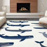 Ultra Soft Area Rug, Non Slip, Stain Resistant, Washable Area Rugs for Living Room, Bedroom, Coastal Grey Whale Artistry(White)