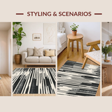Ultra Soft Area Rug, Non Slip, Stain Resistant, Washable Area Rugs for Living Room, Bedroom, Avant-Garde Striped Rug, Artistic Monochrome Carpet, Graphic Linear Design(Black)