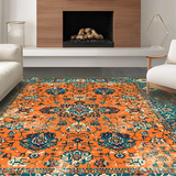 Ultra Soft Area Rug, Non Slip, Stain Resistant, Washable Area Rugs for Living Room, Bedroom, Artful Distressed Lattice Style(Orange)