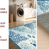 Ultra Soft Area Rug, Non Slip, Stain Resistant, Washable Area Rugs for Living Room, Bedroom, Serene Light Blue Nautical Print(Blue)