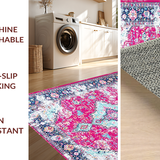 Ultra Soft Area Rug, Non Slip, Stain Resistant, Washable Area Rugs for Living Room, Bedroom, Trendy Turquoise Distressed Aesthetic(Pink)