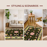 Ultra Soft Area Rug, Non Slip, Stain Resistant, Washable Area Rugs for Living Room, Bedroom, Artistic Modern Botanical Statement Piece(Black)