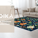 Ultra Soft Area Rug, Non Slip, Stain Resistant, Washable Area Rugs for Living Room, Bedroom, Elegant Insect Botanical Arrangement(Black)