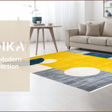 Ultra Soft Area Rug, Non Slip, Stain Resistant, Washable Area Rugs for Living Room, Bedroom, Contemporary Circular Design Elegance(Yellow)