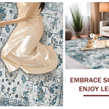 Ultra Soft Area Rug, Non Slip, Stain Resistant, Washable Area Rugs for Living Room, Bedroom, Contemporary Gray Tiled Composition(White)