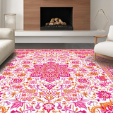 Ultra Soft Area Rug, Non Slip, Stain Resistant, Washable Area Rugs for Living Room, Bedroom, Whimsical Colorful Medallion Arrangement(Orange)