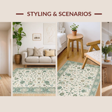 Ultra Soft Area Rug, Non Slip, Stain Resistant, Washable Area Rugs for Living Room, Bedroom, Serene Earthy Green Pattern Play(Ivory)