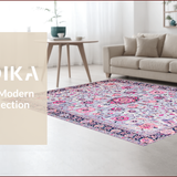 Ultra Soft Area Rug, Non Slip, Stain Resistant, Washable Area Rugs for Living Room, Bedroom, Boho Floral Burst in Soft Lilac(Pink)