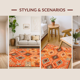 Ultra Soft Area Rug, Non Slip, Stain Resistant, Washable Area Rugs for Living Room, Bedroom, Chic Tribal Linear Composition(Orange)
