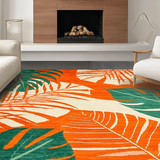 Ultra Soft Area Rug, Non Slip, Stain Resistant, Washable Area Rugs for Living Room, Bedroom, Elegant Geometric Leaf Arrangement(Orange)