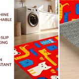 Ultra Soft Area Rug, Non Slip, Stain Resistant, Washable Area Rugs for Living Room, Bedroom, Bright Multi-Color Animal Patchwork(Red)