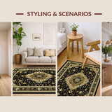 Ultra Soft Area Rug, Non Slip, Stain Resistant, Washable Area Rugs for Living Room, Bedroom, Rustic Textured Tiled Arrangement(Black)