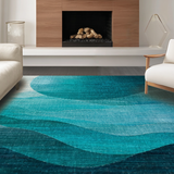 Ultra Soft Area Rug, Non Slip, Stain Resistant, Washable Area Rugs for Living Room, Bedroom, Stylish Round Rug with Fluid Ombre Design in Rich Teal Tones(Blue)