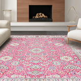 Ultra Soft Area Rug, Non Slip, Stain Resistant, Washable Area Rugs for Living Room, Bedroom, Unique Vintage Abstract Art Fusion(Pink)