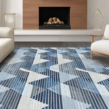 Ultra Soft Area Rug, Non Slip, Stain Resistant, Washable Area Rugs for Living Room, Bedroom, Contemporary Blue Grey Geometric Design(Blue)