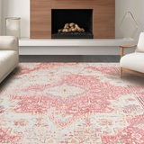 Ultra Soft Area Rug, Non Slip, Stain Resistant, Washable Area Rugs for Living Room, Bedroom, Rustic Neutral Classic Trellis Layout(Pink)