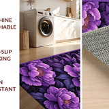 Ultra Soft Area Rug, Non Slip, Stain Resistant, Washable Area Rugs for Living Room, Bedroom, Vibrant Floral Round Design(Purple)