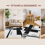 Ultra Soft Area Rug, Non Slip, Stain Resistant, Washable Area Rugs for Living Room, Bedroom, Washable Door Rug: Modern Linear Pattern Floor Decor(Black)