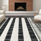 Sleek Striped Weave With Alternating Black And White Bands(Black)