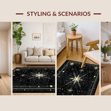 Ultra Soft Area Rug, Non Slip, Stain Resistant, Washable Area Rugs for Living Room, Bedroom, Sleek Astro-Inspired Geometric Elements(Black)