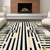 Ultra Soft Area Rug, Non Slip, Stain Resistant, Washable Area Rugs for Living Room, Bedroom, Modern Contrast Layered Stripe Rug Featuring Alternating Black and White Bands(Black)