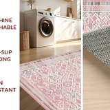 Ultra Soft Area Rug, Non Slip, Stain Resistant, Washable Area Rugs for Living Room, Bedroom, Rustic Textured Geometric Layout(Pink)