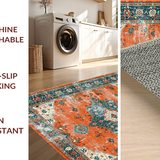 Ultra Soft Area Rug, Non Slip, Stain Resistant, Washable Area Rugs for Living Room, Bedroom, Contemporary Circular Distressed Motif(Orange)