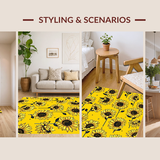 Ultra Soft Area Rug, Non Slip, Stain Resistant, Washable Area Rugs for Living Room, Bedroom, Rustic Floral Medley Circular Theme(Yellow)