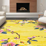 Ultra Soft Area Rug, Non Slip, Stain Resistant, Washable Area Rugs for Living Room, Bedroom, Rustic Earthy Blossom Motif(Yellow)